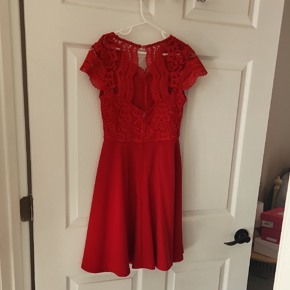 Rare Editions Scarlet Dress with Lace Trim - Picture 3 of 4